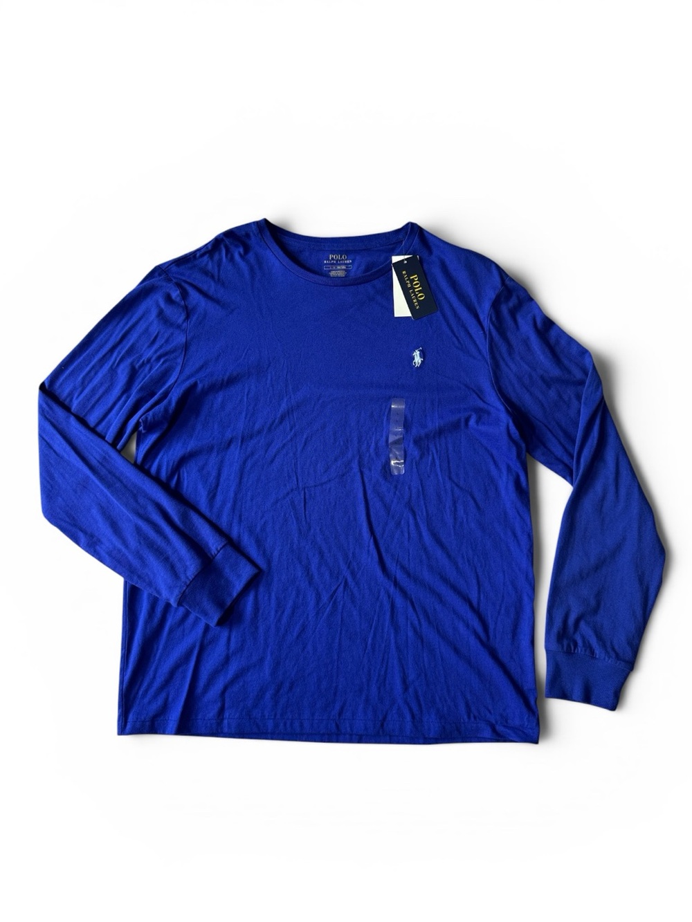 NEW Polo Ralph Lauren mens L Large blue solid cotton long sleeve t-shirt NWT